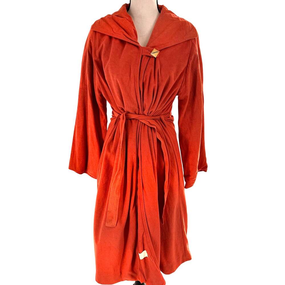 vintage women's LG 1970's shawl collared extra light weight orange belted trench